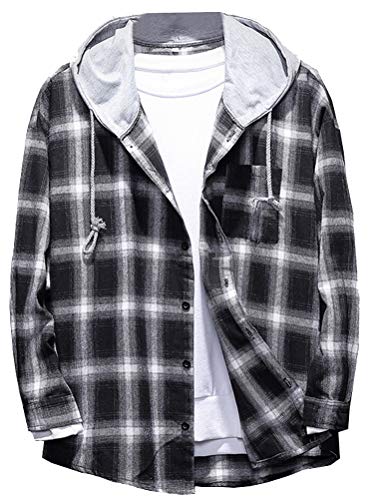 Lavnis Men's Plaid Hooded Shirts Casual Long Sleeve Lightweight